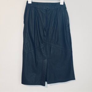 ALEX LURKE Chic Black Genuine Leather Midi Skirt - Made in USA